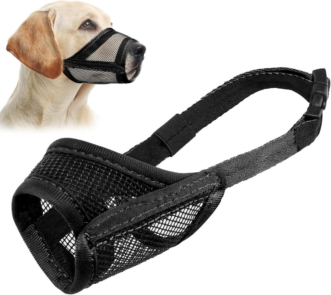 LUCKYPAW Dog Muzzle, Mesh Muzzle for Large Medium Dogs, Soft Mouth Cover to Prevent Biting Chewing, Drinkable Breathable Adjustable Puppy Mouth Guard (XXL, Black) (XXL(Snout: 10"-11"))