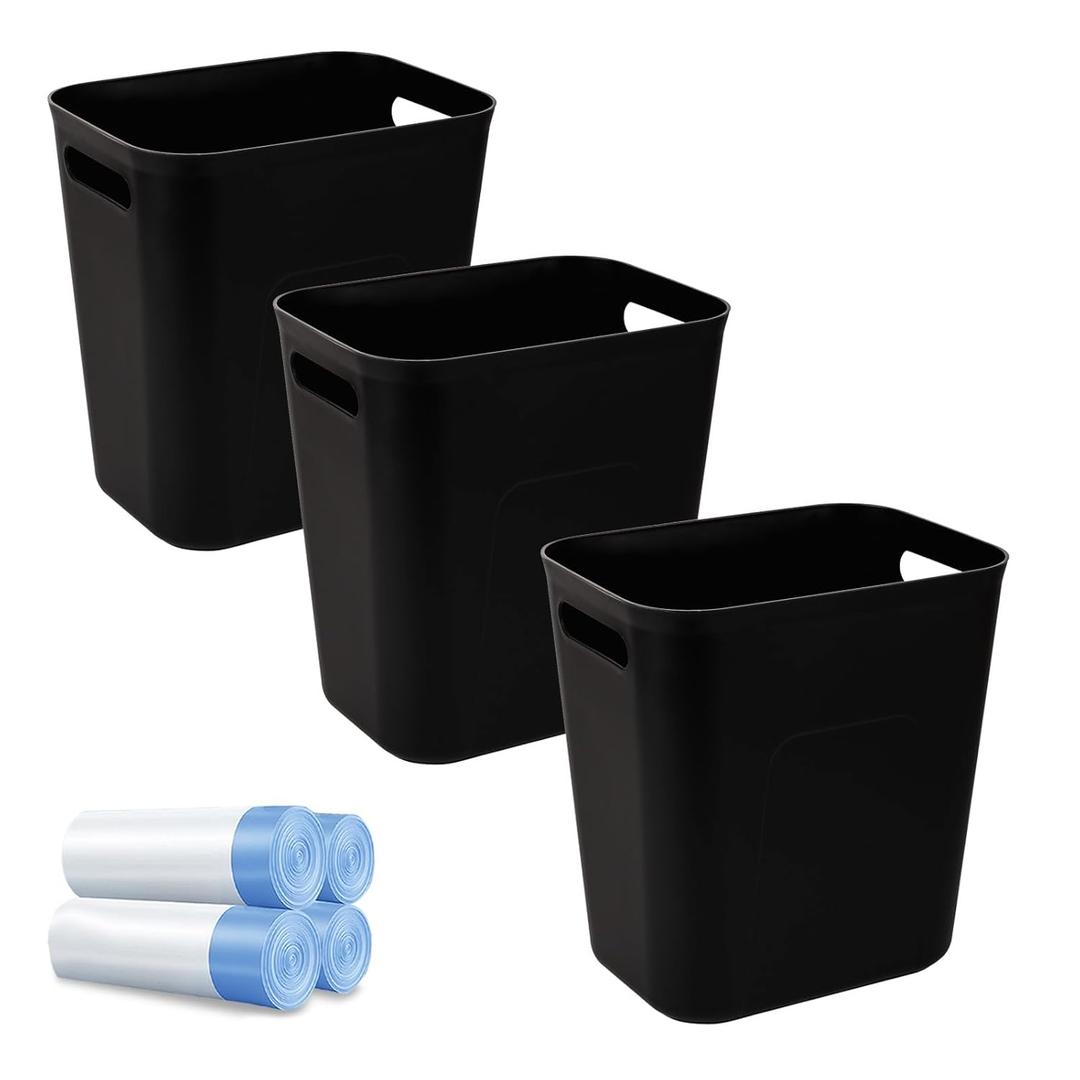 UUJOLY Small Bathroom Trash Can with Trash Bag Wastebasket Garbage Can for Bathrooms, Laundry Room, Kitchens, Offices, Kids Rooms, Dorms, 3.5 Gallons, 3 Pack (Black)