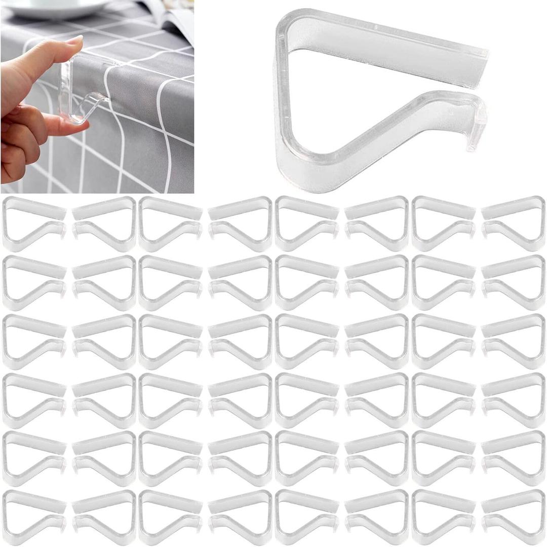 48 Pieces Transparent Clear Tablecloth Clips, Plastic Tablecloth Clips Windproof Table Cover Holder Clamps Tablecloth Holder for Christmas Home Wedding Party Indoor Outdoor Camping Picnic (Small)