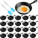 Remerry 20 Sets 4 Inches Cast Iron Skillets Mini Black Iron Nonstick Frying Pan Small Sizzling Plate Egg Pan Cast Pot Bundle with Oil Brush for Indoor and Outdoor Restaurant Kitchen
