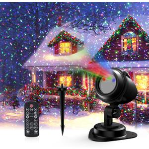 Christmas Laser Lights Projector Outdoor, AIRIVO RGB 3 Colors 11 Lighting Effects Projection Laser Light, Red Green Blue Star Light, Holiday Halloween Decor for Trees, Garden, Home, Landscape (Black-metal)