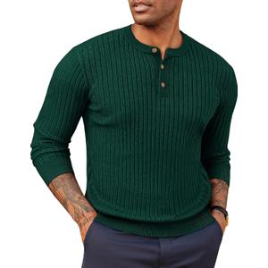 PJ PAUL JONES Mens Sweater Casual Henley Pullover Cable Knitted Sweater (X-Large, Dark Green)