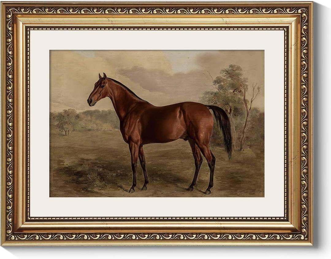 ARPEOTCY Vintage Gold Framed Horse Wall Art, Bedroom Bathroom Living Room Classic Horse Picture Wall Decor, Canvas Prints, Antique Picture Frame Rustic Paintings Home Farmhouse Decor, 11x14 Inch