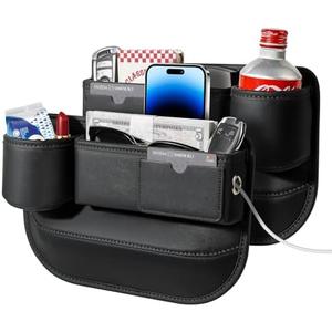 2 PACK Universal Car Seat Gap Filler Organizer with Small Cup Holder, Leather Center Console Organizer with Card Slot for Car Suv Truck, Prevent Phone or Key Falling, Black