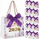 Yexiya 40 Pack Graduation Gift Bags Bulk Class of 2026 Purple Floral Graduation Party Bags 5.5" Congrats Grad Treat Bag for Gifts with Handles and Bow Ribbon