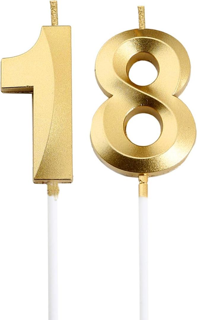 18th Birthday Candles,Gold Number 18 Cake Topper for Birthday Decorations Party Decoration (:)