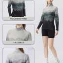 Women's Slim Fit Turtleneck Performance Base Layer - Mountain & Forest Print, Moisture-Wicking Long Sleeve Top (L)
