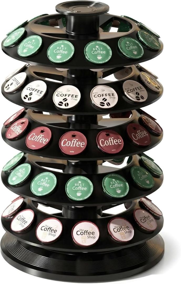 SAVORI 60 Capacity Rotating Nespresso Vertuo Pod Holder, 5-Tier Black Coffee Capsule Carousel, Spinning Organizer Stand for Nespresso Vertuo Pods, Kitchen Counter Storage Rack