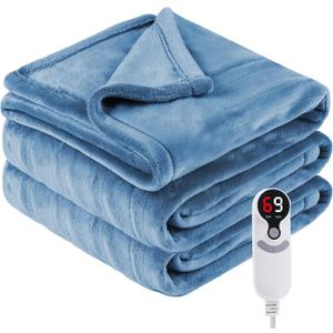 Electric Heated Blanket Full Size 72"x84",Fast Heating, Soft Microplush for Bed & Couch, 1-10Hs Auto Off & 6 Heating Levels, Machine Washable, Gifts for Grandma & Family-Light Blue Grey