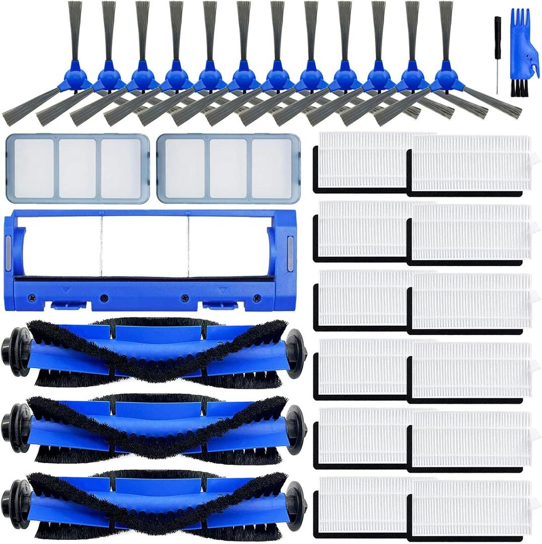 RoboVac 11S Replacement Part Compatible for Eufy RoboVac 11S, 15C, 30, 30C, 12, 35C, 25C, 15T Robotic Vacuums, 3 Rolling Brushes, 12 Filter Sets, 12 Side Brushes, 1 Rolling Brush Guard, 2 Pre Filters
