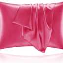 2 x BEDELITE Satin Pillowcase for Hair and Skin, Super Soft and Cooling Similar to Silk Pillow Cases 2 Pack with Envelope Closure, Gift for Women Men(20"x36" King Size, Hot Pink)