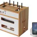 Wooden Router Shelf, Desktop WiFi Router Storage Box Modem Rack, Power Router Fences Standing Shelf Units, Cable Management Hider Box Organizer for Office and Home (Cherry Wood)