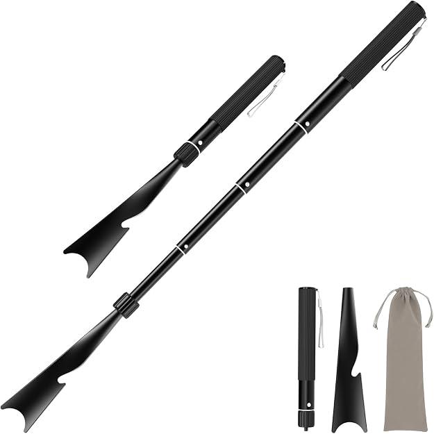 JJDPARTS Shoe Horn Long Handle, 43CM-95CM Telescopic and Detachable Shoe Horn with Pants Hook and Sock Assist, Adjustable Long Handle for Seniors, Men and Women