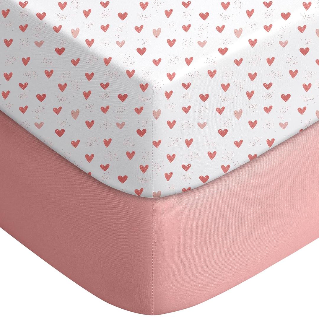 Yoofoss Baby Crib Sheets for Boys and Girls, Fitted Crib Sheet 2 Pack for Standard Crib and Toddler Mattress, Super Soft Microfiber Baby Sheet 28x52x8in (Pink+Love)