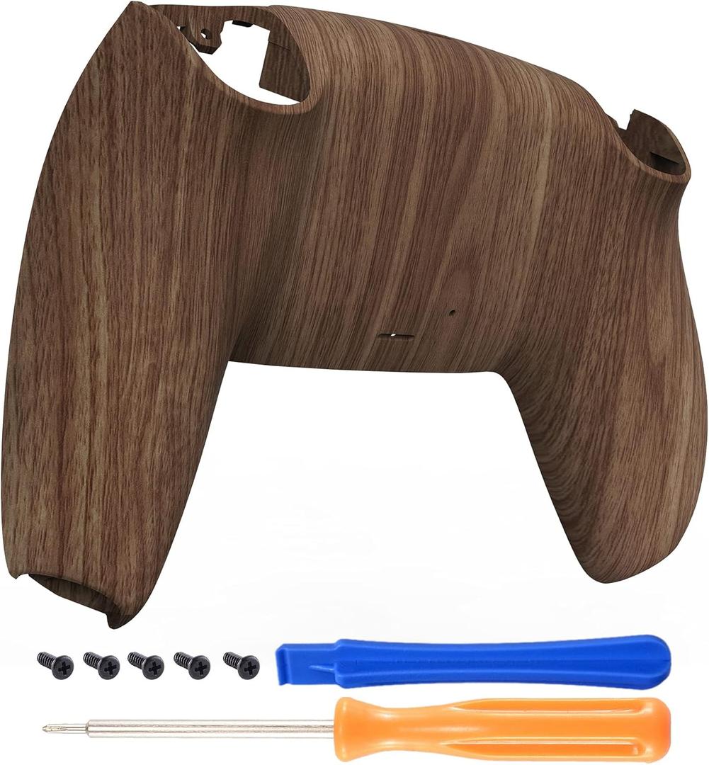 eXtremeRate Wood Grain Patterned Soft Touch Custom Back Plate Bottom Shell Compatible with ps5 Controller, Replacement Back Shell Cover Compatible with ps5 Controller