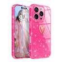 Qviskteme for iPhone 16 Pro Max Case for Women Men Cute,Clear Glitter with [1 x Tempered Glass Screen Protector] Slim Fit 16 Pro Max Phone Cases Shockproof Bumper Protective Silicone Cover (Hot Pink) 2 Pack