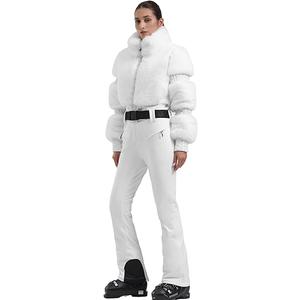 GSOU SNOW Women Ski Suit One Piece Snowsuit Snowboard Faux Fur Collar Slim Jumpsuit Jacket Insulated Windproof Outdoor Winter