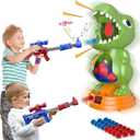 Movable Dinosaur Shooting Toys for Kids 5-7 with 2 Air Pump Gun, Target Shooting Games with LED Score Record, Light & Sound, 24 Foam Balls Competition Game Gift for Boys and Girls 3 4 5 6 7+ (Green)