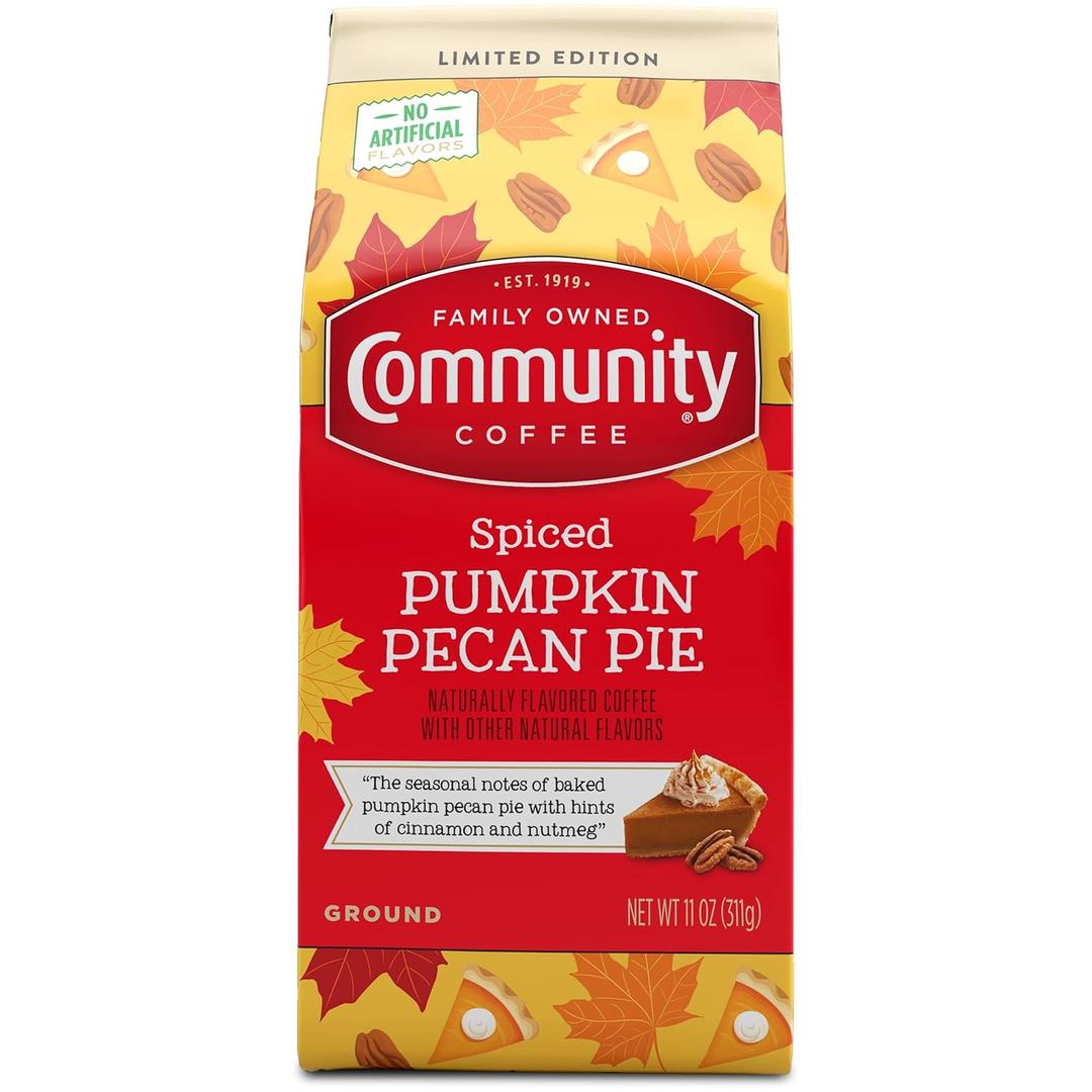 Community Coffee Spiced Pumpkin Pecan Pie Flavored Ground Coffee, Limited Edition, Medium Roast, 11 oz Bag (Pack of 1) (EXP 03/25/26)