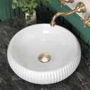 Bathroom Vessel Sink above Counter, Bowl Sinks for Bathroom, Countertop White Bathroom Sink 16.4" for Cabinet Lavatory Vanity Porcelain Ceramic, CBS131, 16.5" x 16.5"
