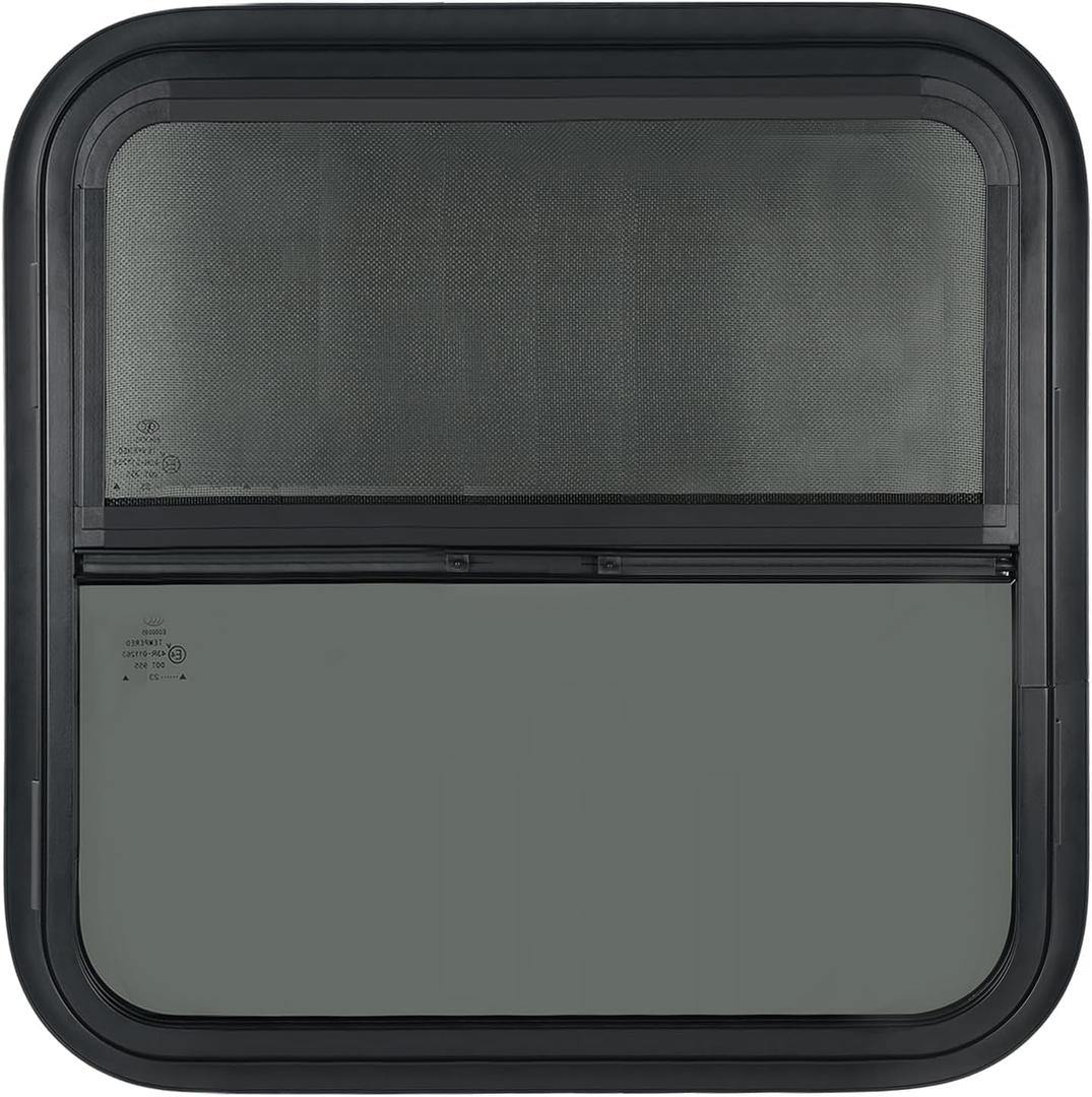 Vertical RV Window, Tinted Sliding with Net Screen and Trim Ring, Size: 18x18in