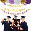 Purple White-Gold Party-Decoration Graduation Banner - 8pcs Kits Cap Garland Streamers, Paper Tissue Pom Poms Flowers,We are So Proud of You Congratulations Grad 2024 Decor Lasting Surprise