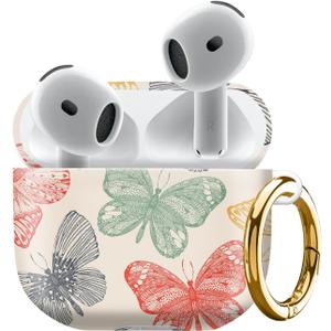 Compatiable with AirPod 4 Protective Case 2024, Soft Protective Case with Keychain for Women,Cute Shockproof Charging Case Cover for AirPod 4(Vintage Butterfly)
