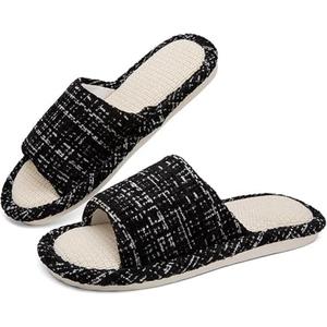 DX Grandway Womens Slippers, Linen Flax House Slippers for Women Men Unisex, Cute Soft Open Toe Summer Bedroom Slides House Shoes Indoor Outdoor Shower Drys fast, Size 36-37