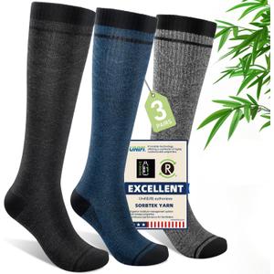 Compression Socks Women & Men, 15-20 mmHg Bamboo Viscose Knee High Soft Support for Flying Travel Daily L-XL