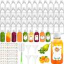 LemonRoad 50 Pcs 5 oz Small Plastic Juice Bottles with White Cap Mini Reusable Clear Shot Jar with Lid Scale and Label for Ginger Liquid Drink Milk Beer Coffee Storage Container Portable Travel