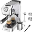 Espresso Machine, 20 Bar Stainless Steel Espresso Maker Silver Coffee Machine for Home or Office