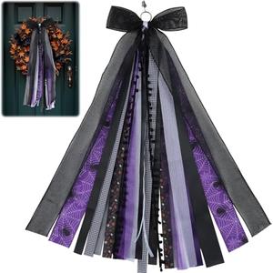 NUVCELKA Large Halloween Wreath Sash for Door, 27.5" Black Purple Spider Web Sash Multi-Layer Ribbon Door Outdoor Fall Decoration, Pack Of 2