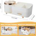 Makeup Organizer Countertop with Drawer 360 Rotating Brush Holder Storage Large Capacity Skincare Cosmetic Display Cases for Vanity Bathroom Desktop, Model 3016 White