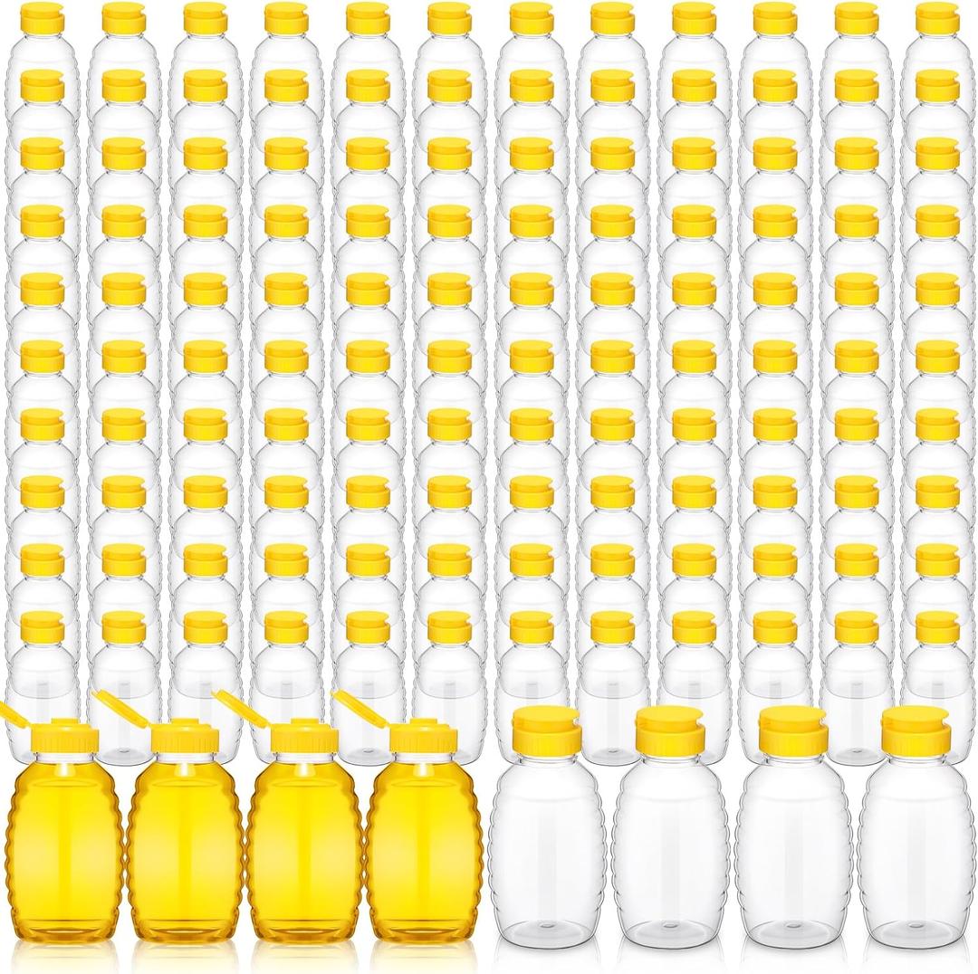Tioncy 120 Pcs Clear Plastic Honey Bottles 16 Oz Honey Jars with Lids Honey Bottle Containers Empty Honey Bear Bottle Squeeze Honey Bottle for Easy Storing and Dispensing