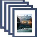 SZYUU 12x15 Picture Frame Set of 4, High Definition Real Glass, Gallery Wall Hanging Photo Frames, Blue