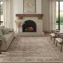 FMFUNCTEX 9x12 Washable Area Rug Vintage Neutral Distressed Large Taupe Non Slip Carpet for Living Room Bedroom Soft Low Pile Indoor Mat Retro Floral Throw Rug for Dining Room Kitchen Office Nursery