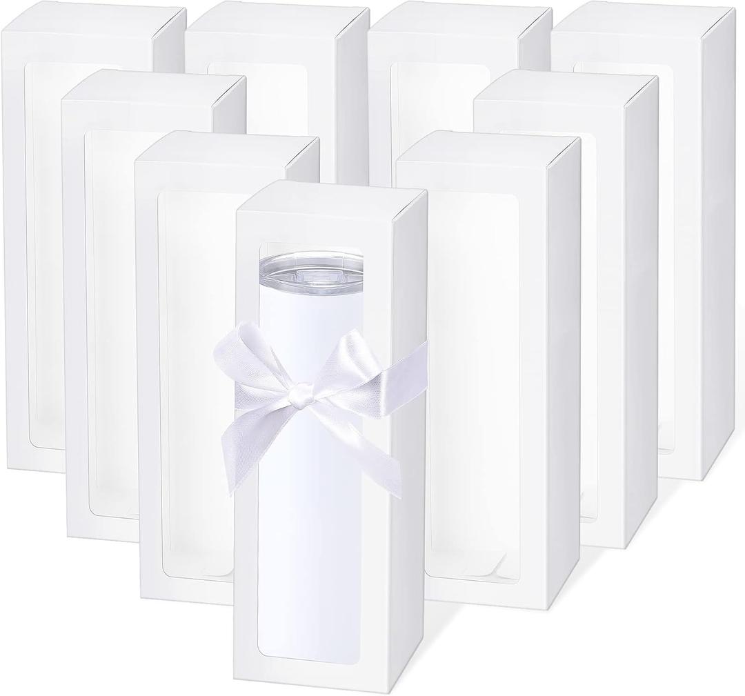 PerKoop 36 Pcs Tumbler Gift Box with Ribbon for 12oz 16oz 20oz 30oz Clear Wine Glass Sublimation Tumbler Heat Press Blanks Bottle Christmas Wrapping Packaging(White)