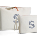 A-Z BAG 2pcs Personalised Makeup Bag Set, Canvas Cosmetic Bag with Rhinestone Initial, Birthday Gifts for Women (S, Beige)