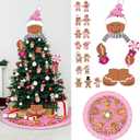 Hungdao 32 Pcs Gingerbread Man Christmas Decoration Gingerbread Man Christmas Tree Topper Head Arm and Leg Xmas Tree Skirt Wooden Ornament for Xmas Holiday Indoor Party Supplies (Pastel Pink)