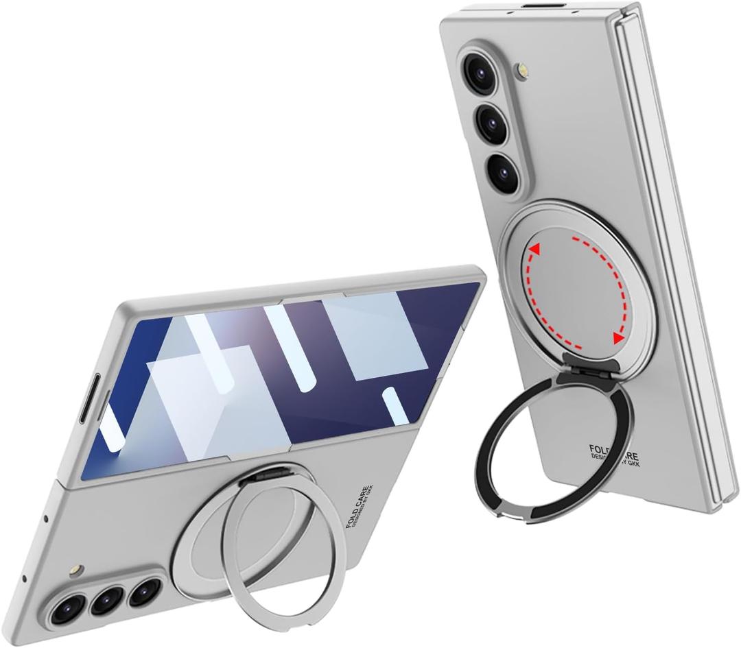 Lunivop Phone Case Compatible with Samsung Galaxy Z Fold 7 Case 360Rotated Ring Holder Compatible with Magsafe Built-in Screen Protector Magnetic Kickstand Cover for Z Fold 7 (Silver)
