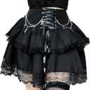Skirts for Women Lace Up Double Layered Ruffles Skirts Gothic Punk Emo Skirt High Waist Skirt, Black, X-Large