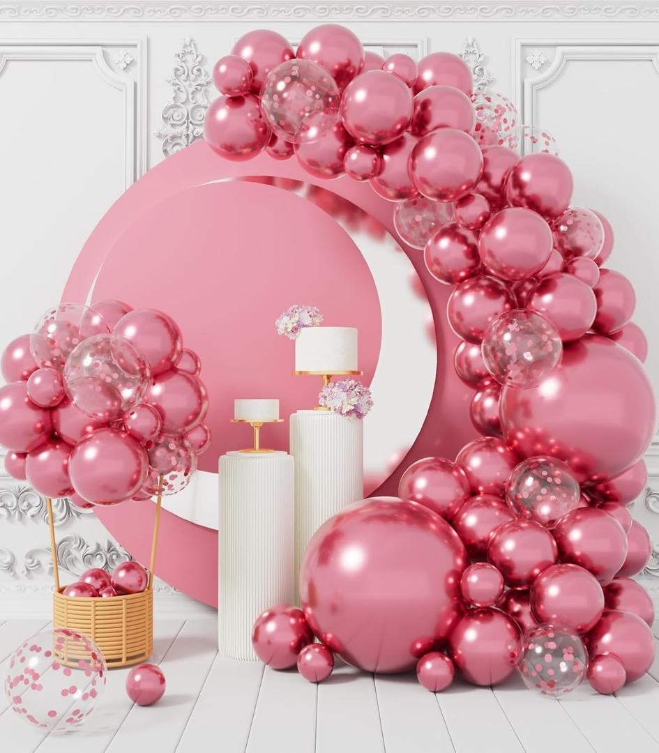 100pcs Metallic Pink Latex Balloons Various Sizes Chrome Balloon 18/12/10/5 inch Helium Balloon Perfect for Birthday Valentines Baby Shower Bridal Shower Wedding Anniversary Balloons (Pink)