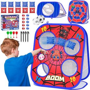 Spider Bean Bag Toss Game, 3-in-1 Cornhole Board Outdoor Toys for Kids, Family Party Activity Toddler Yard Backyard Beach Lawn Party Camping Game Toys for 3 4 5 6 7 8 Year Old Boys Girls Birthday Gift