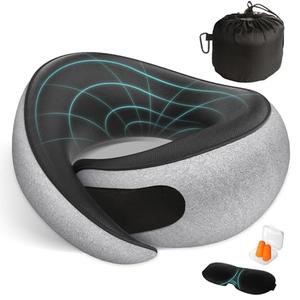 FIOGIKO Travel Neck Pillows for Airplanes - 360° Ergonomic Memory Foam Travel Pillow - Relief Neck Pain with Breathable Support for Long Flights, Car, Train & Office Use - Adults & Kids