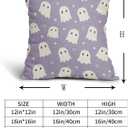 Farmhouse Cotton Linen Pillowcases - Cute Ghost 18x18 Inch Purple And White Spooky Throw Pillow Covers Set of 2 For Halloween Home And Outdoor Decor