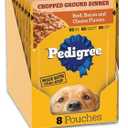 Pedigree Chopped Ground Dinner Adult Soft Wet Dog Food 8-Count Beef, Bacon and Cheese Flavors, 3.5 oz Pouches, Best By: 03/2027