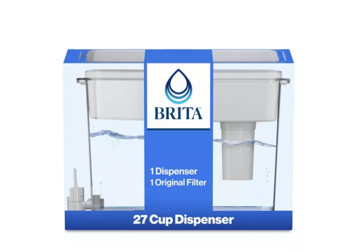Brita Extra Large 27-Cup UltraMax Filtered Water Dispenser with Filter - Gray: Water Filtration, Hand Wash, Flip-Top Lid