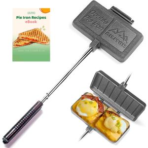 AILITOR Double Pie Iron Sandwich Maker for Camping, Cast Iron Campfire Pie Cooker, Campfire Cooking Equipment Mountain Pie Maker