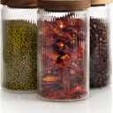 Mason & Fable Ribbed Glass Jars with Wooden Lid 27 fl oz- Set of 3 | Airtight Fluted Storage Container for Pasta, Coffee, Candy, Dog Treats, Snacks | Glass Organization Canisters for Home & Kitchen