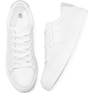 Adokoo Women's Fashion Sneakers PU Leather Casual Shoes White Tennis Low Top Shoes Womens Lace Up Sneakers (8)